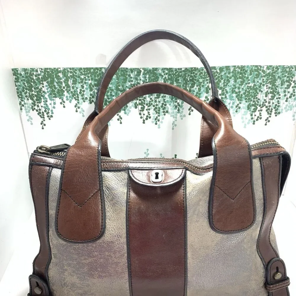 Fossil Reissue Weekender Distressed Leather Pebble Satchel Purse Womens